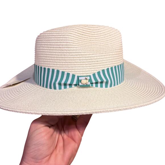 NEW 2025 Masters Women’s Dorfman Natural Straw Hat  Green White Stripe NWT - Picture 2 of 5